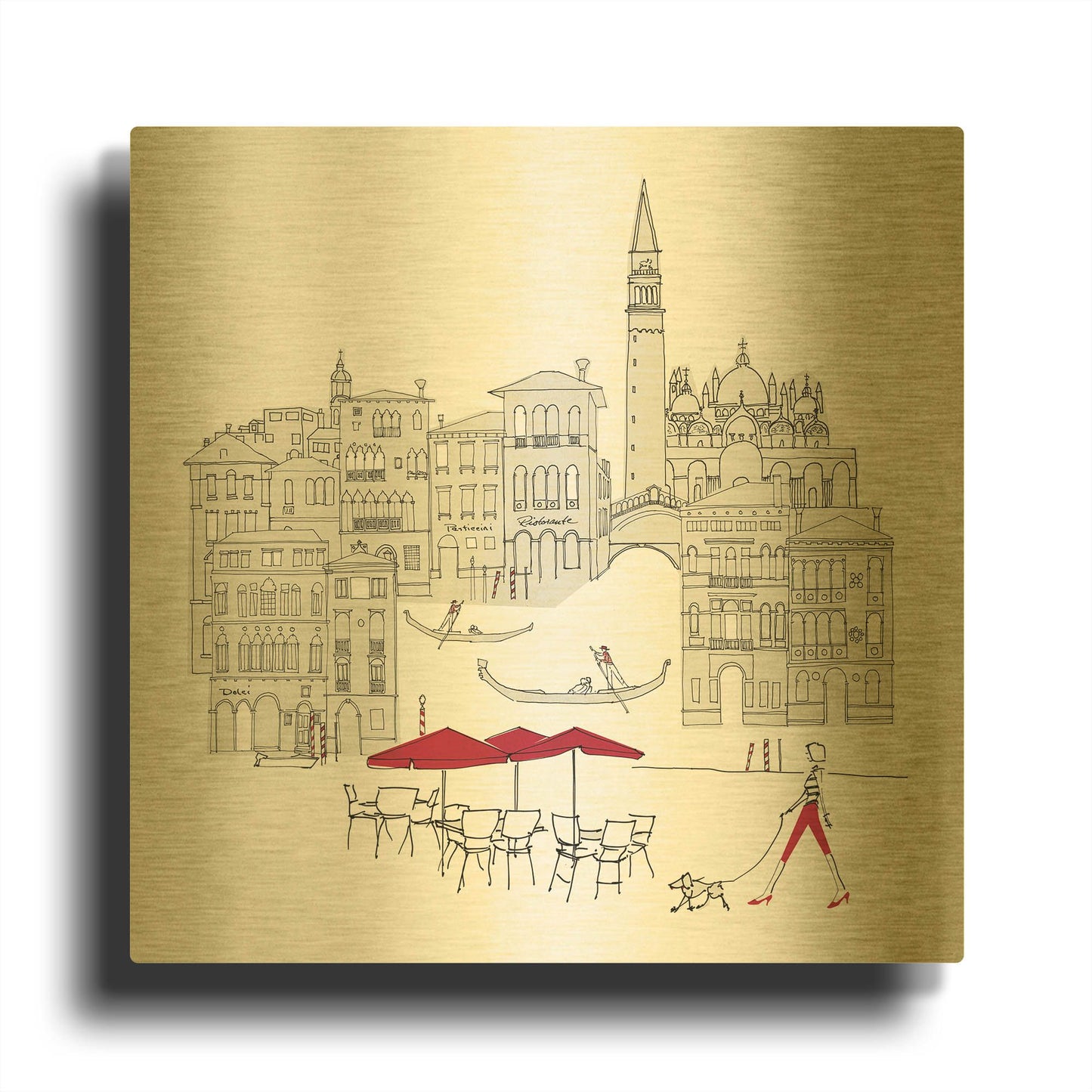 'World Cafe IV Venice Red' By Avery Tillmon Gold Metal Wall Art
