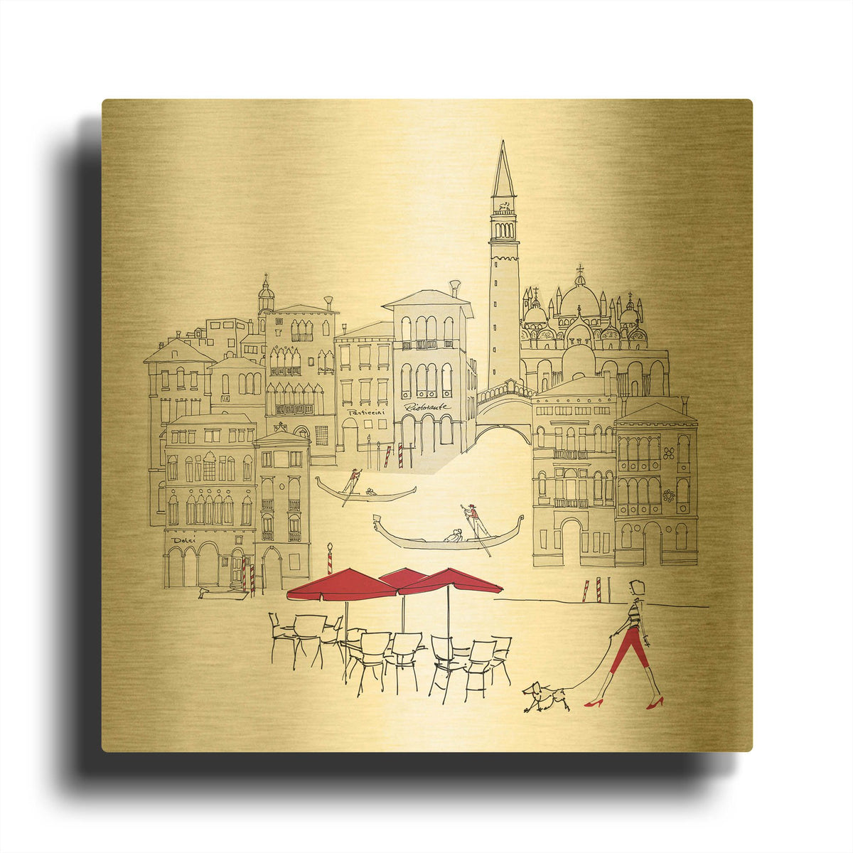 'World Cafe IV Venice Red' By Avery Tillmon Gold Metal Wall Art