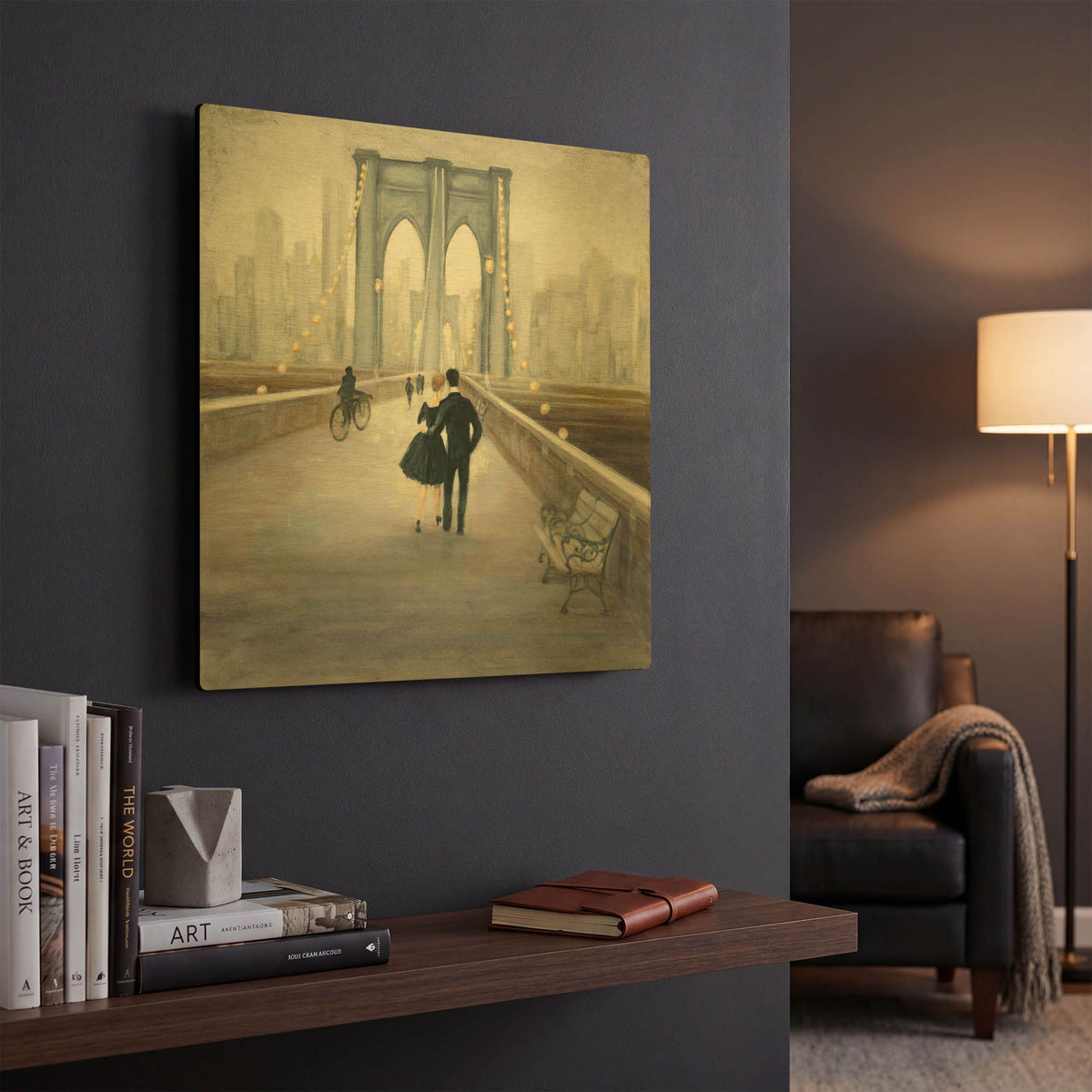 'Bridge to NY V2' By Julia Purinton Gold Metal Wall Art