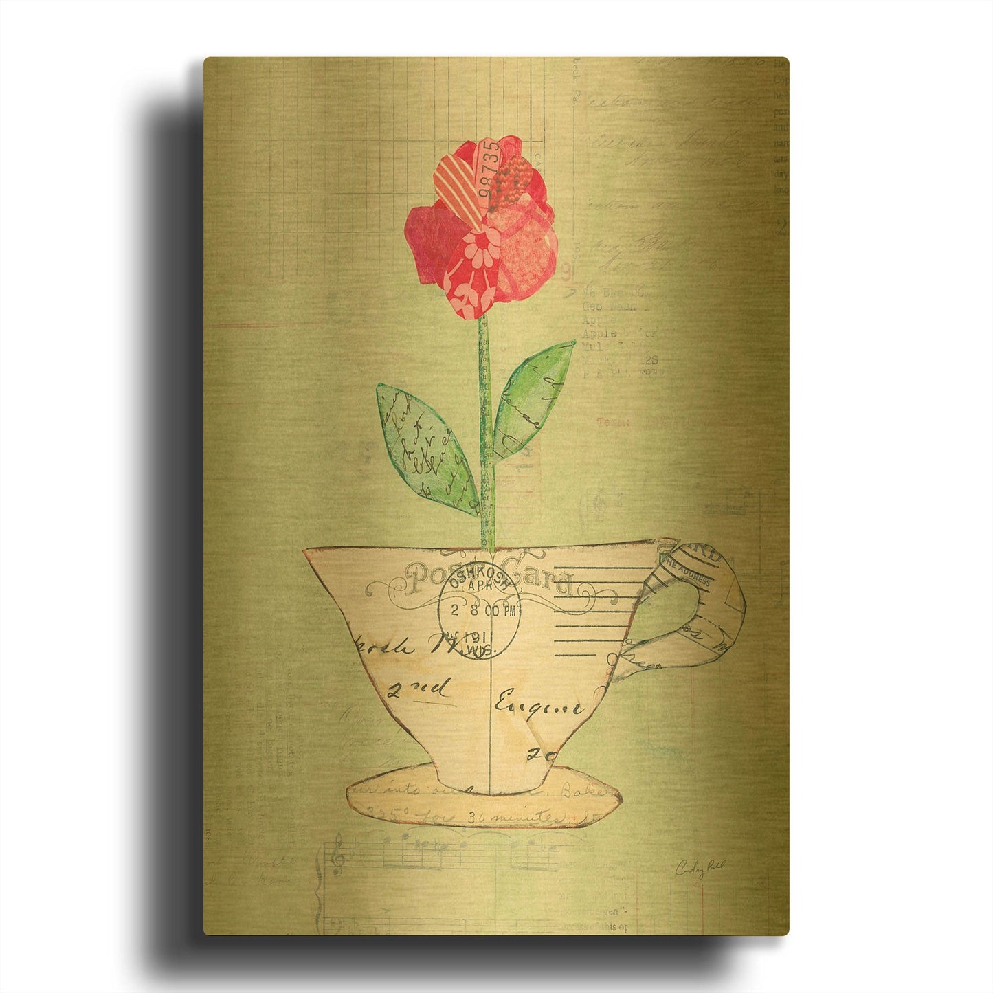 'Teacup Floral I on Print' By Courtney Prahl Gold Metal Wall Art