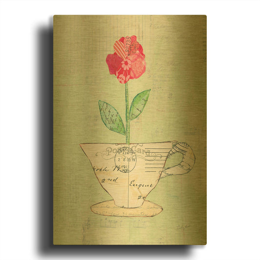 'Teacup Floral I on Print' By Courtney Prahl Gold Metal Wall Art