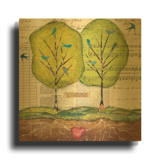 'Bird Notes' By Courtney Prahl Gold Metal Wall Art