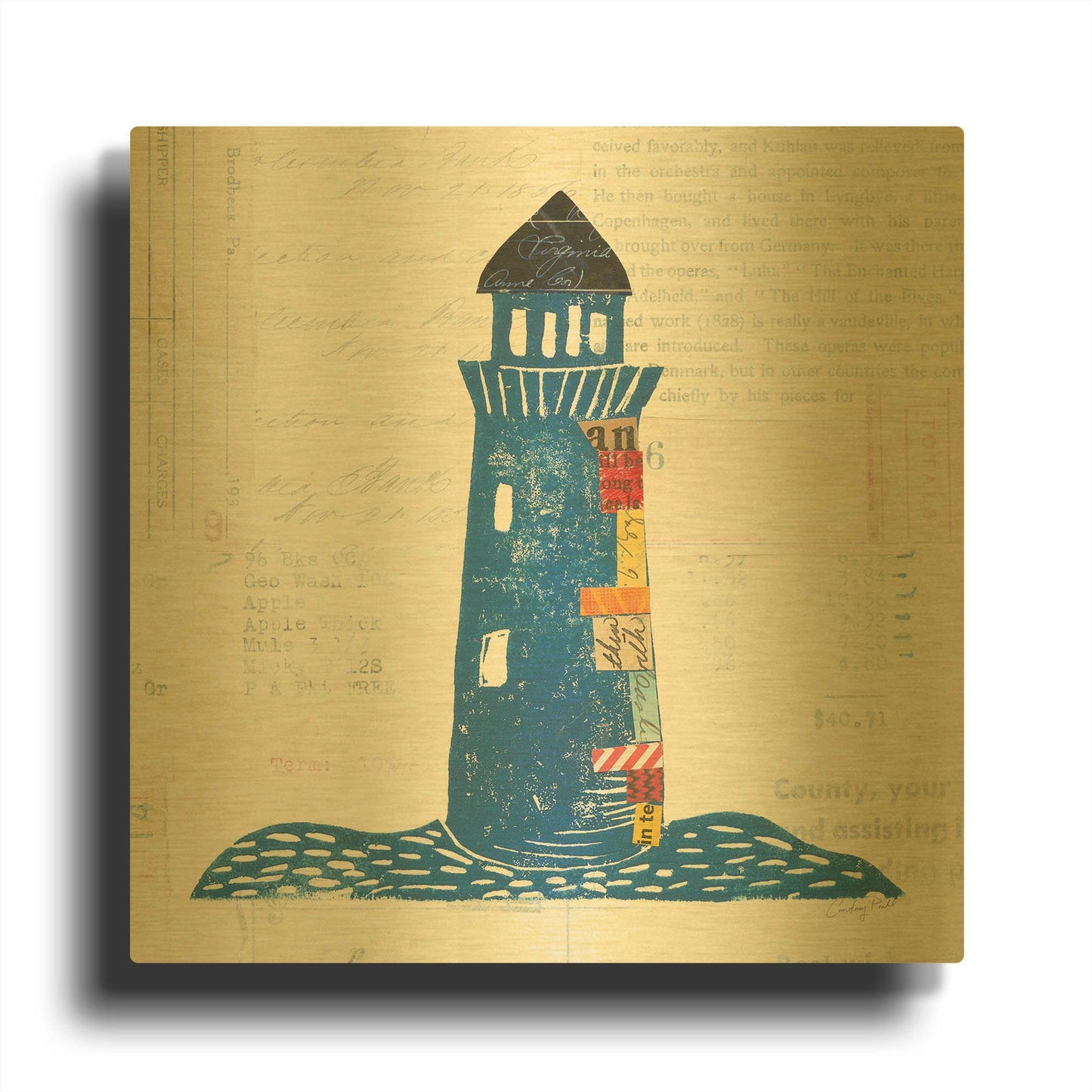 'Nautical Collage II on Newsprint' By Courtney Prahl Gold Metal Wall Art