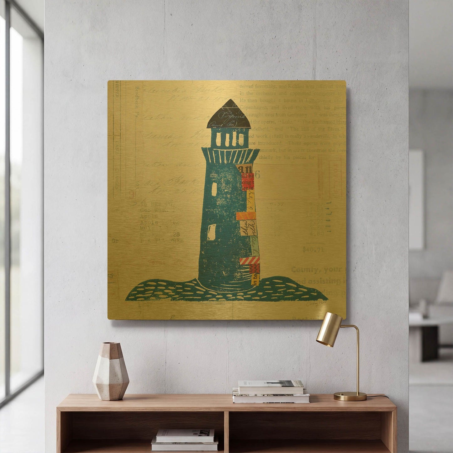 'Nautical Collage II on Newsprint' By Courtney Prahl Gold Metal Wall Art