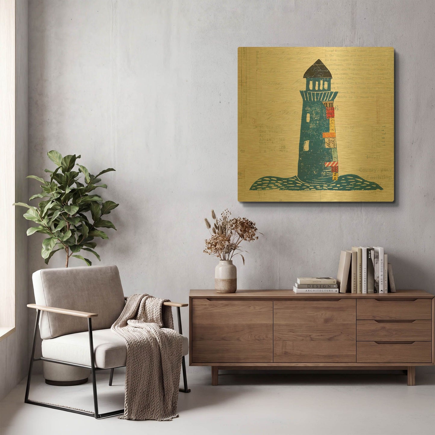 'Nautical Collage II on Newsprint' By Courtney Prahl Gold Metal Wall Art