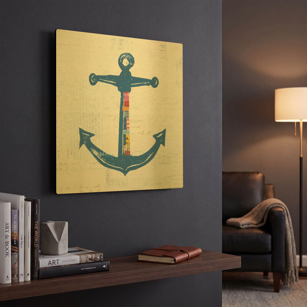 'Nautical Collage III on Newsprint' By Courtney Prahl Gold Metal Wall Art