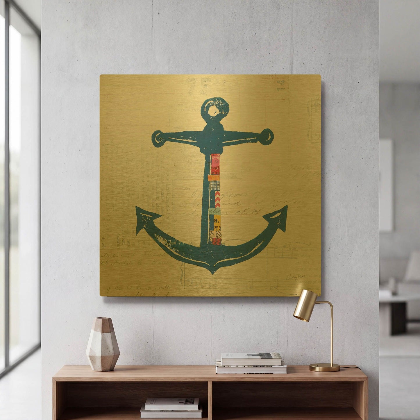 'Nautical Collage III on Newsprint' By Courtney Prahl Gold Metal Wall Art