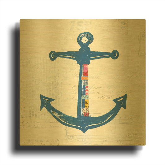 'Nautical Collage III on Newsprint' By Courtney Prahl Gold Metal Wall Art