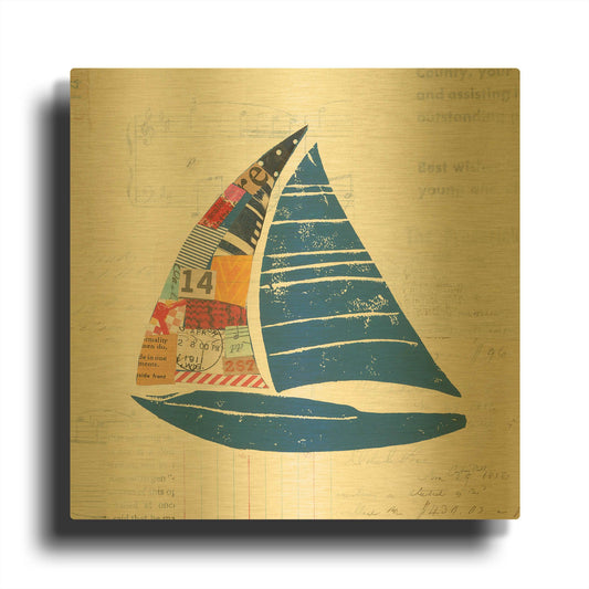 'Nautical Collage IV on Newsprint' By Courtney Prahl Gold Metal Wall Art