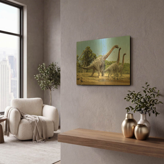 'Brachiosaurus' By Damir Martin Gold Metal Wall Art