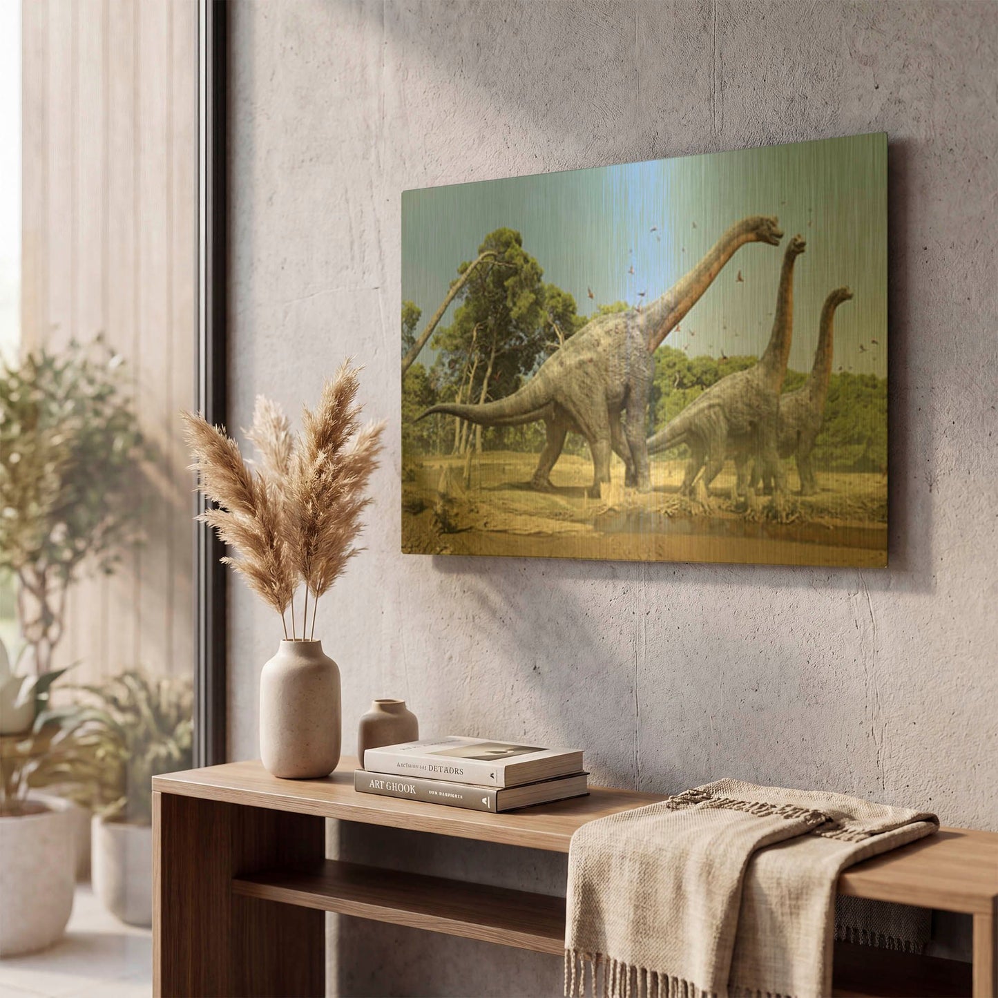'Brachiosaurus' By Damir Martin Gold Metal Wall Art