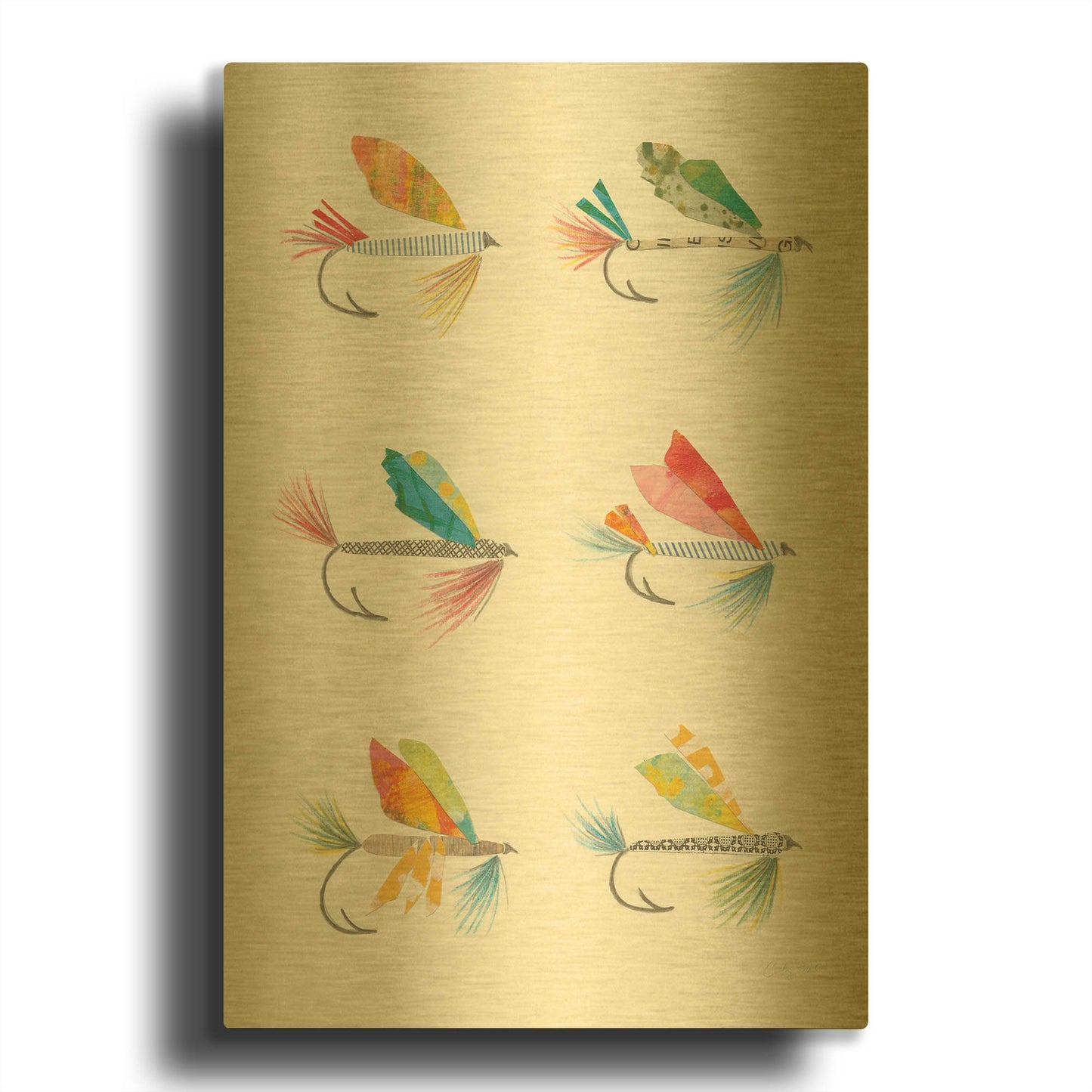 'Angling in the Stream Lures' By Courtney Prahl Gold Metal Wall Art