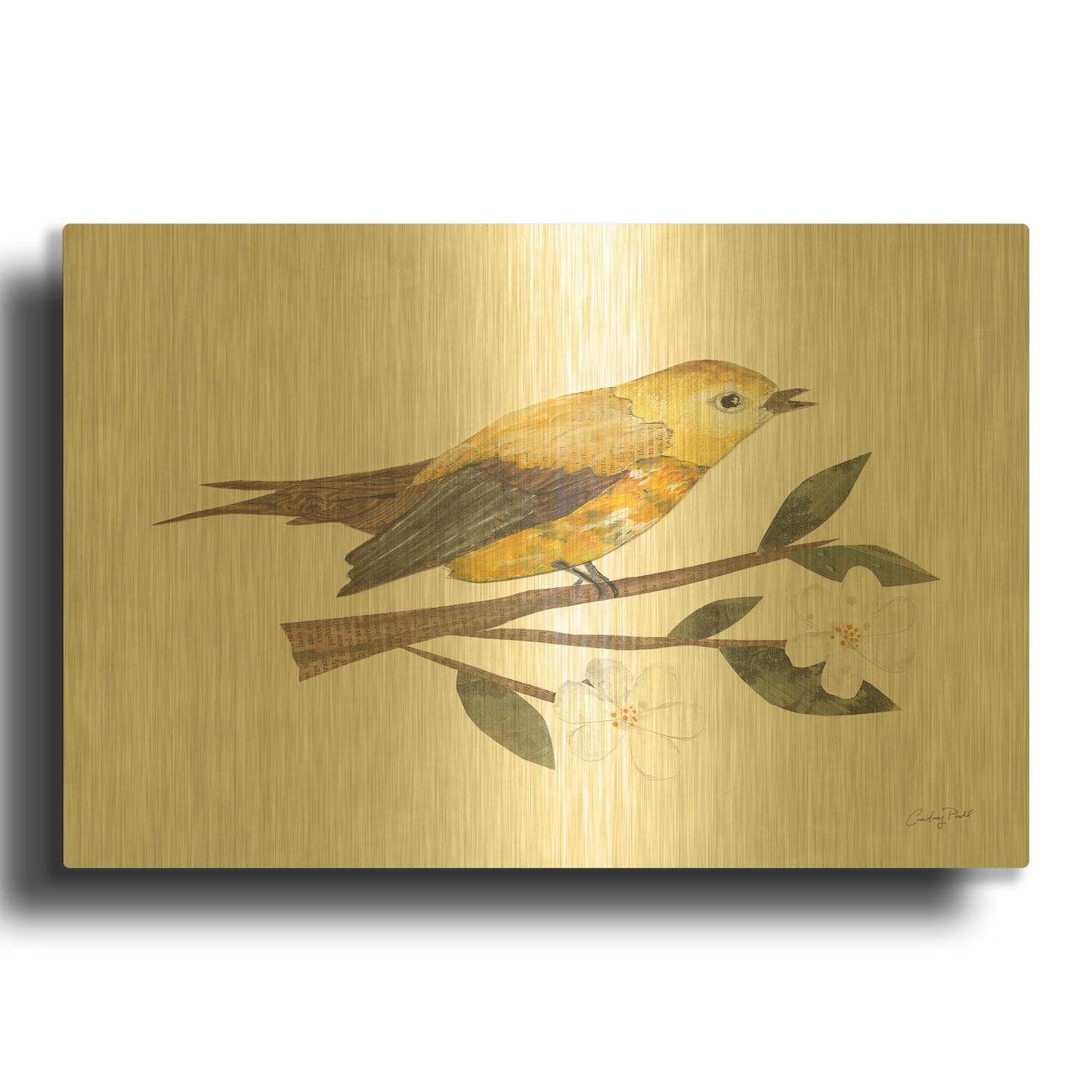 'Birds and Blossoms I' By Courtney Prahl Gold Metal Wall Art