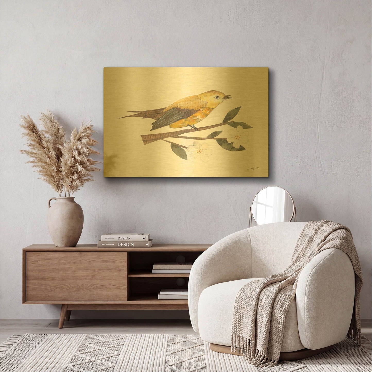 'Birds and Blossoms I' By Courtney Prahl Gold Metal Wall Art