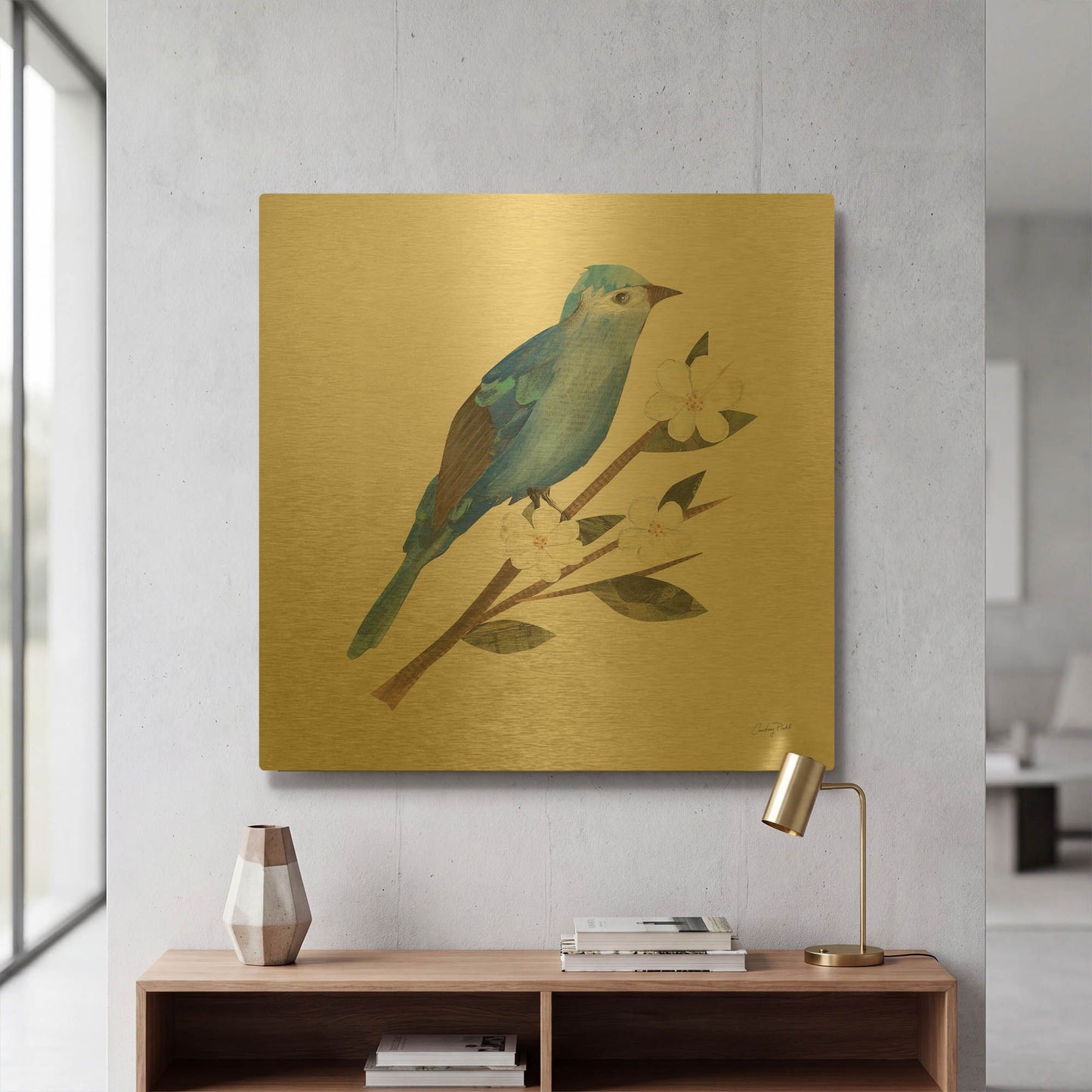 'Birds and Blossoms III' By Courtney Prahl Gold Metal Wall Art