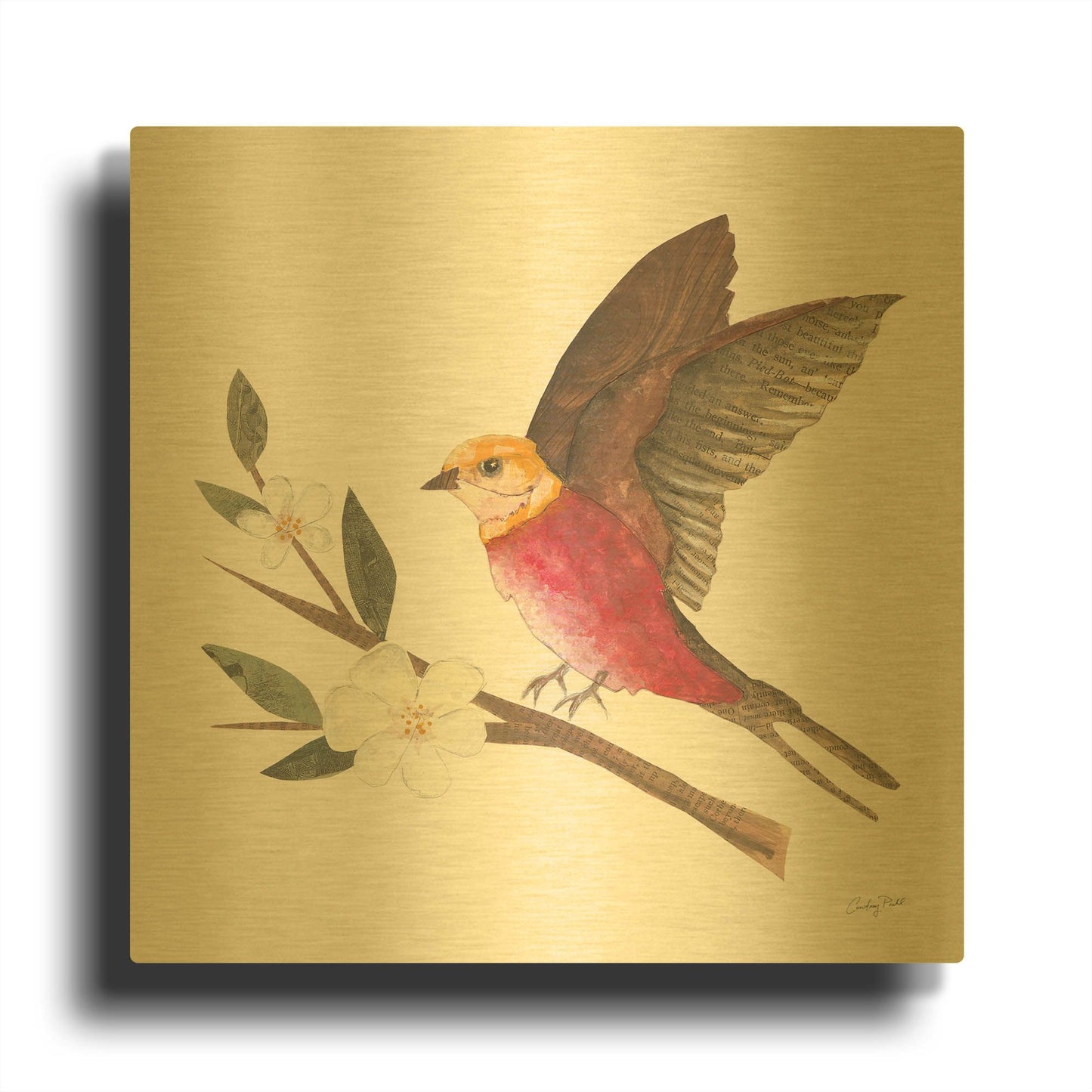'Birds and Blossoms IV' By Courtney Prahl Gold Metal Wall Art