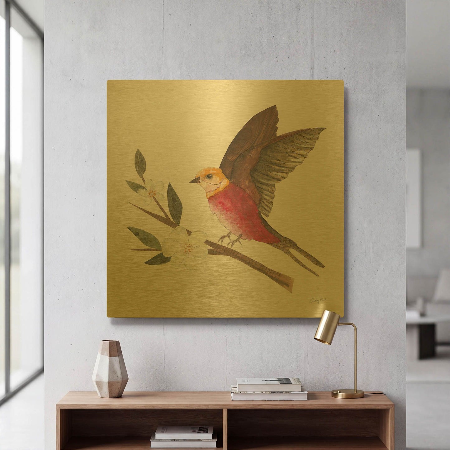 'Birds and Blossoms IV' By Courtney Prahl Gold Metal Wall Art