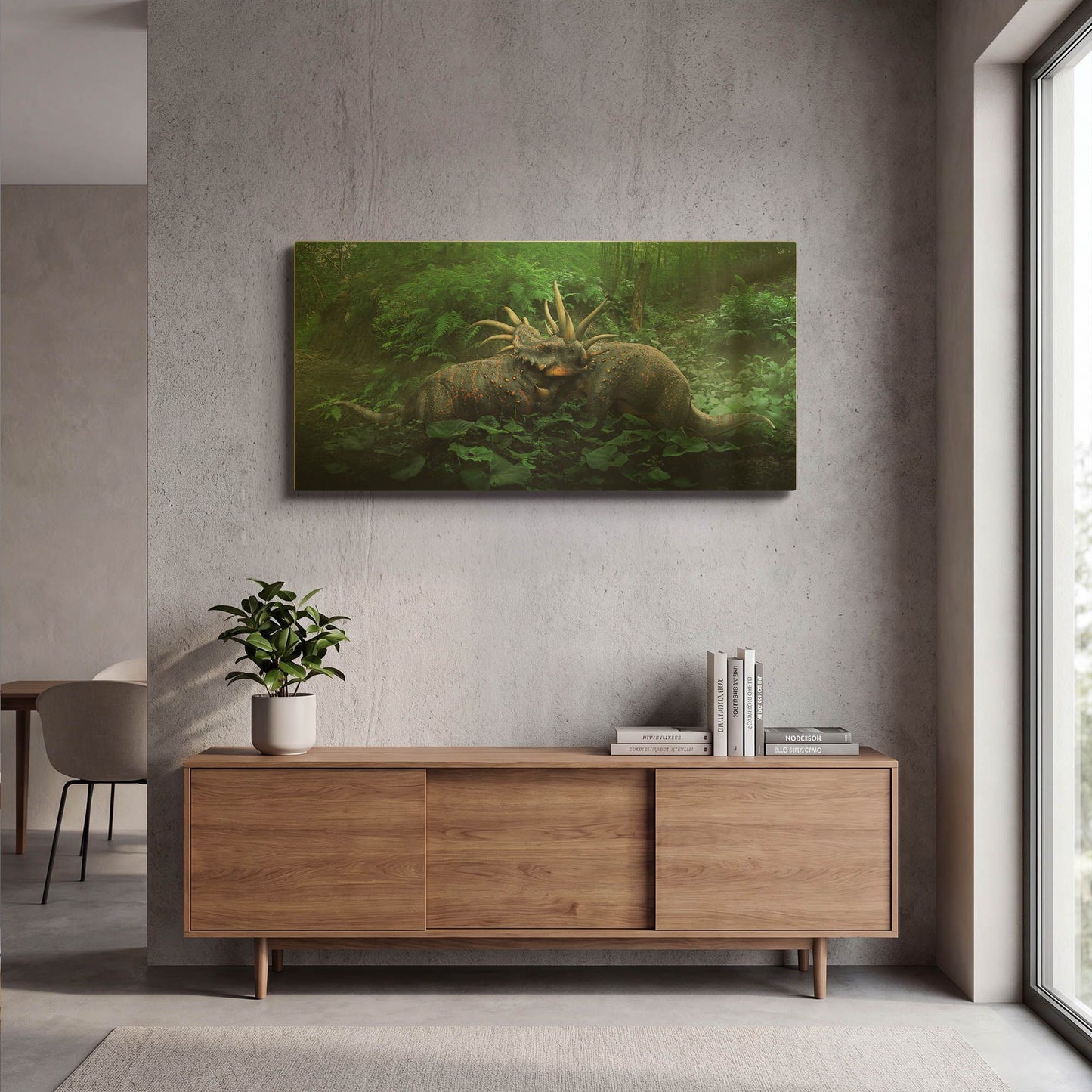 'Dueling Styracosurus' By Damir Martin Gold Metal Wall Art