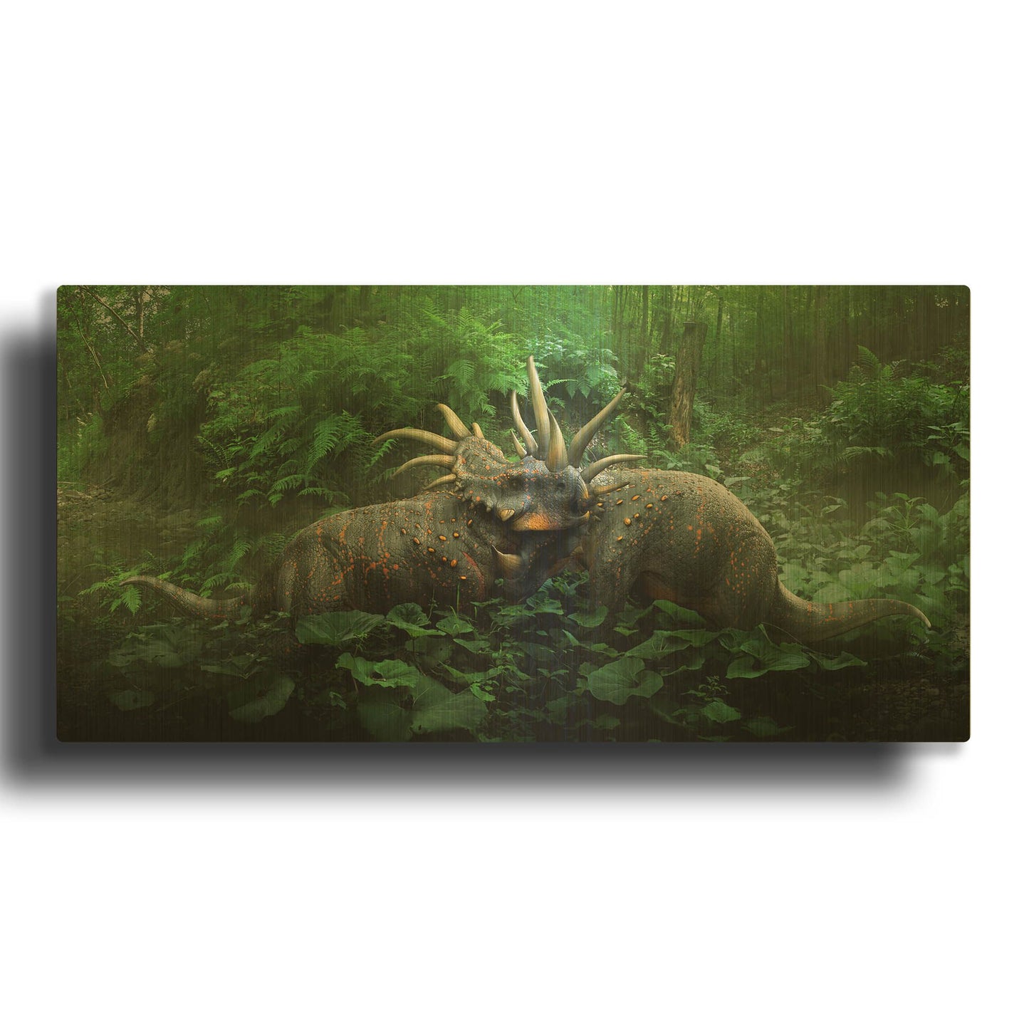 'Dueling Styracosurus' By Damir Martin Gold Metal Wall Art