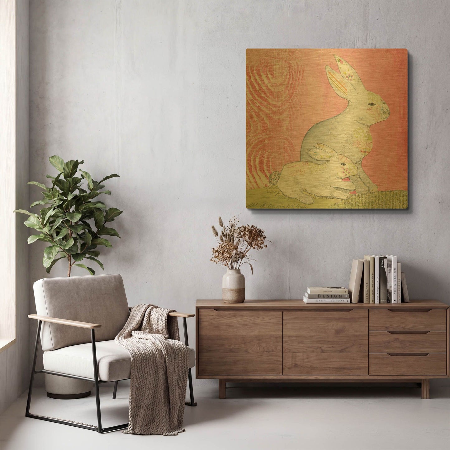 'Rabbit Family' By Courtney Prahl Gold Metal Wall Art