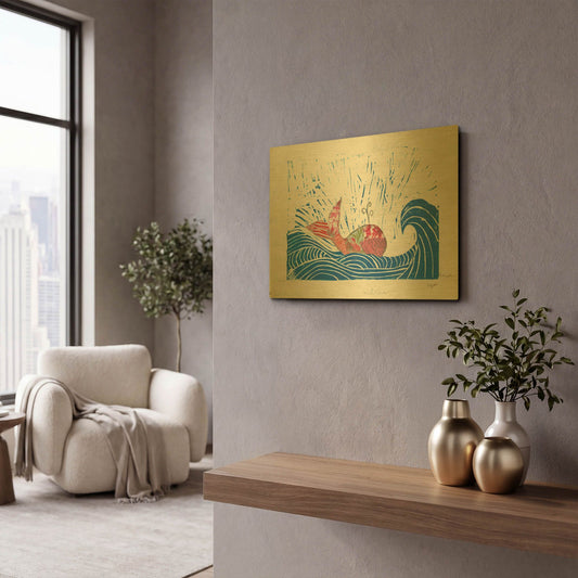 'Whale of a Time II' By Courtney Prahl Gold Metal Wall Art