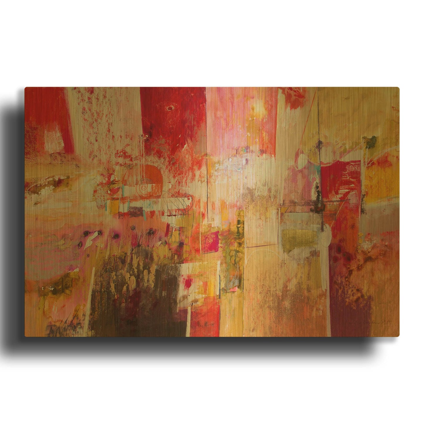 'Red and Gold Leaf 4' By Jennifer Gardner Gold Metal Wall Art