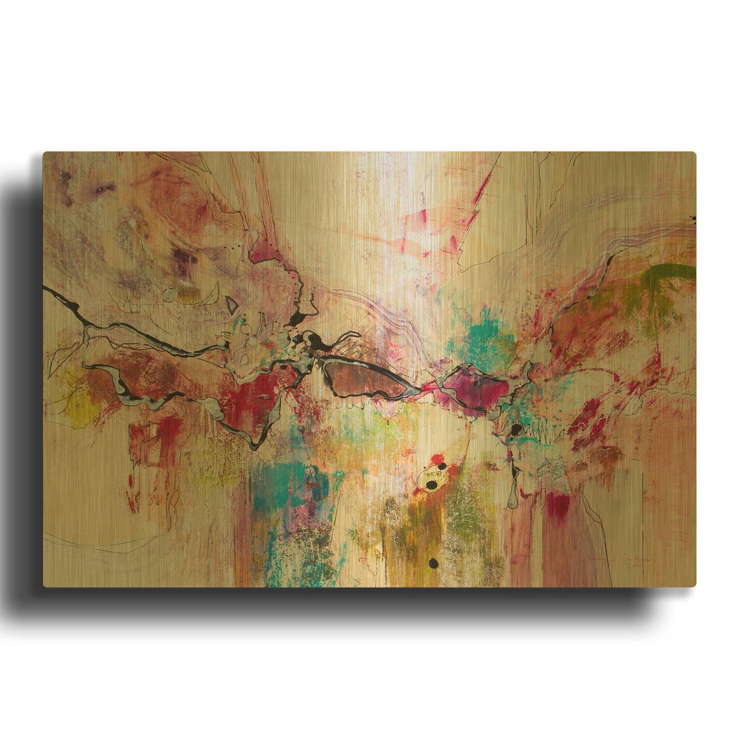 'Red and White 6' By Jennifer Gardner Gold Metal Wall Art