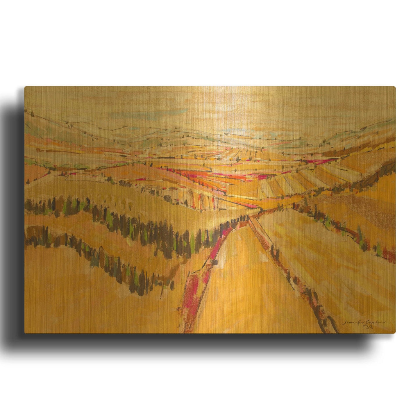 'Patchwork Hills VIII' By Jennifer Gardner Gold Metal Wall Art