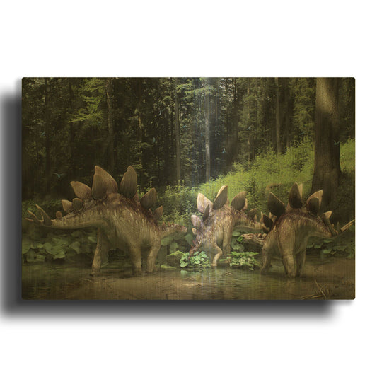 'Stegosaurus Family' By Damir Martin Gold Metal Wall Art