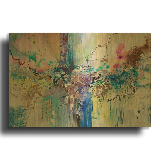 'Flow Blue with Gold Leaf 8' By Jennifer Gardner Gold Metal Wall Art