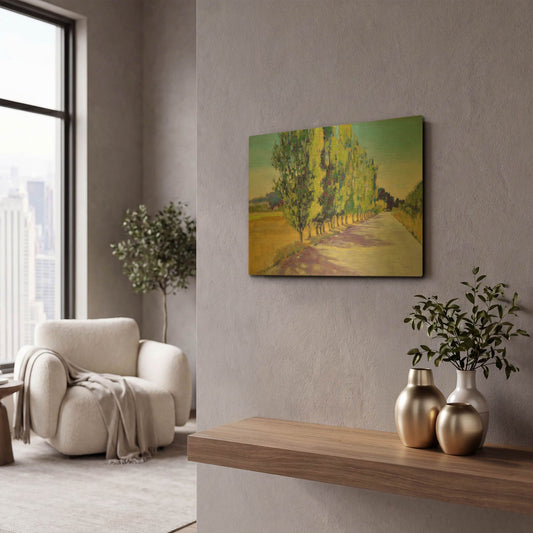 'Backlit Poplars Provence' By Jennifer Gardner Gold Metal Wall Art