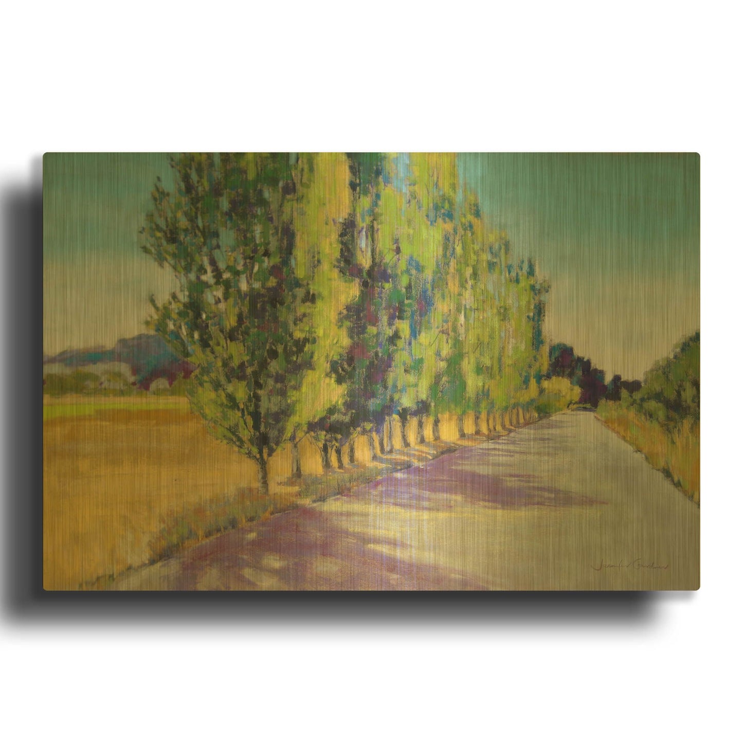 'Backlit Poplars Provence' By Jennifer Gardner Gold Metal Wall Art