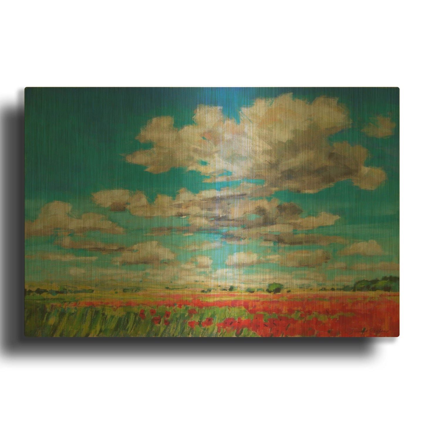 'Summer Clouds and Poppies' By Jennifer Gardner Gold Metal Wall Art