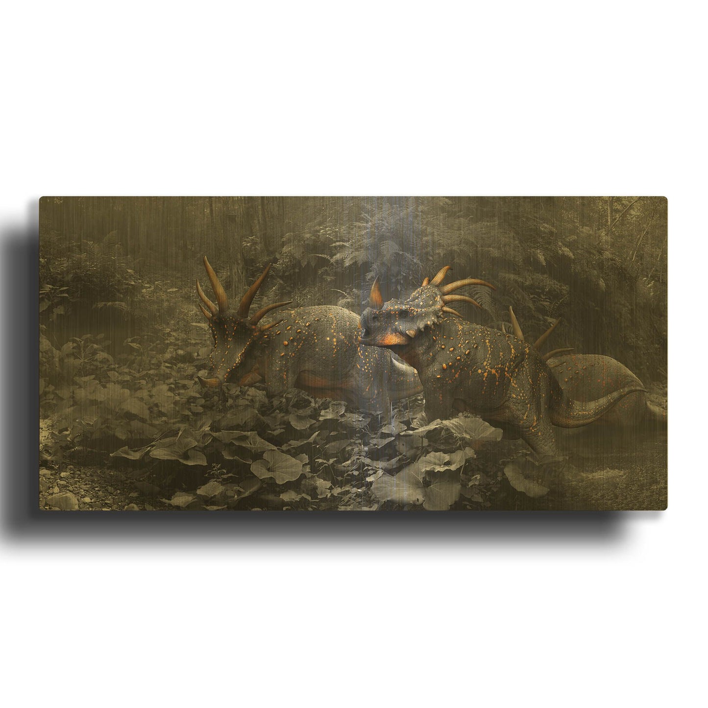 'Styracosaurus B&W' By Damir Martin Gold Metal Wall Art