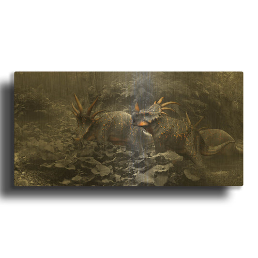 'Styracosaurus B&W' By Damir Martin Gold Metal Wall Art