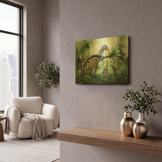 'Therizinosaurus Family' By Damir Martin Gold Metal Wall Art