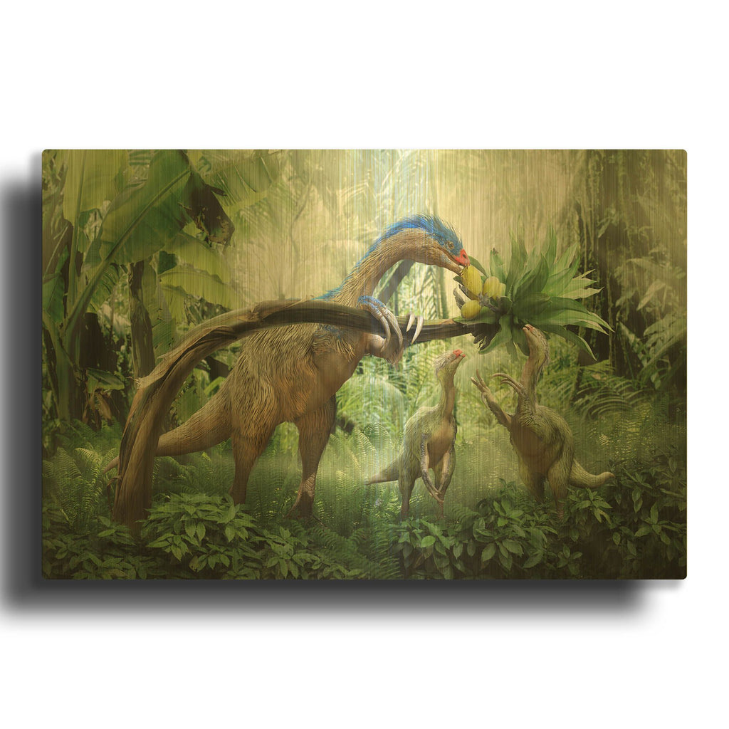 'Therizinosaurus Family' By Damir Martin Gold Metal Wall Art