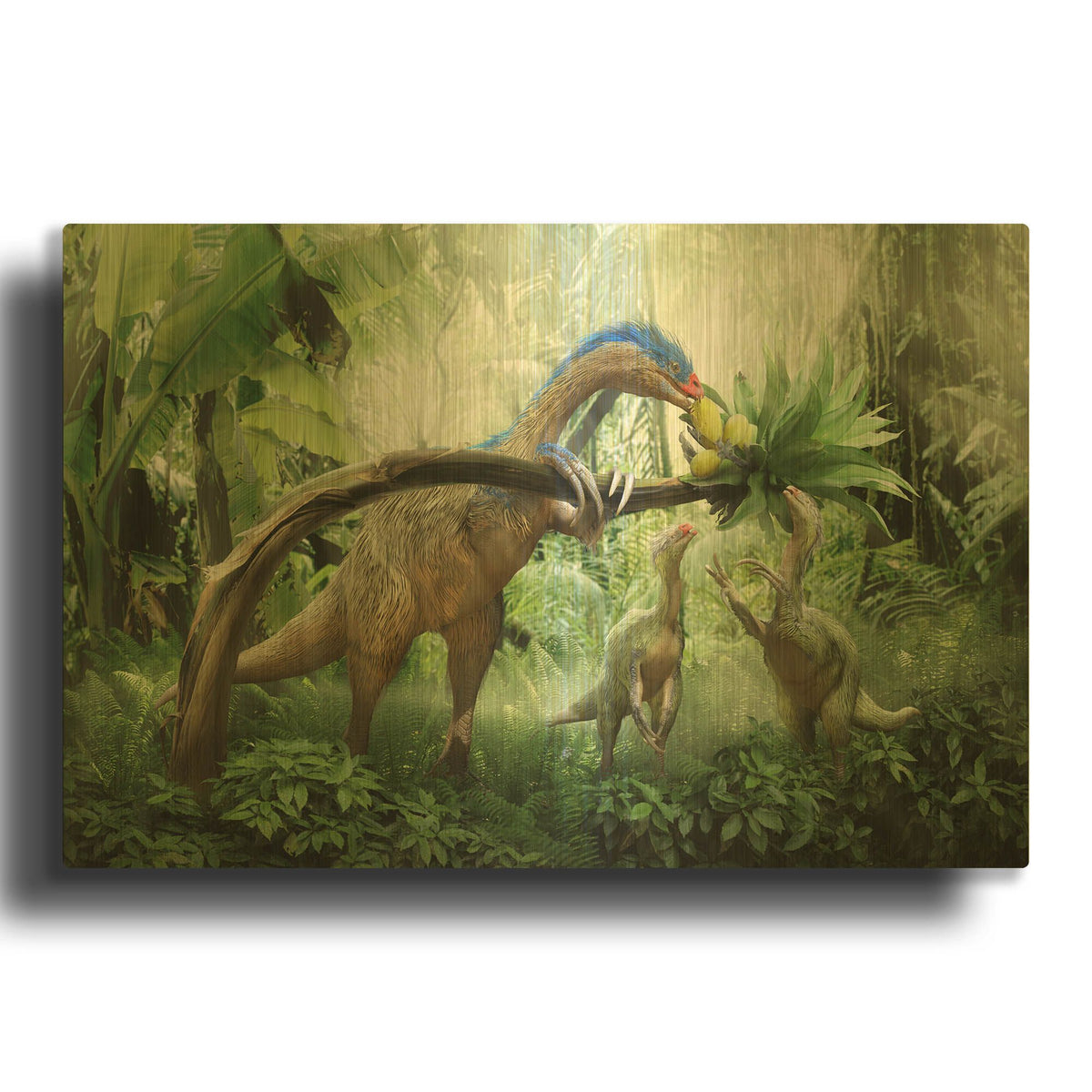 'Therizinosaurus Family' By Damir Martin Gold Metal Wall Art