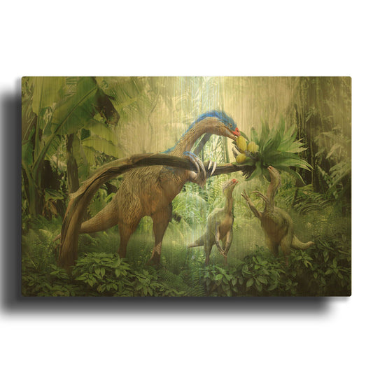 'Therizinosaurus Family' By Damir Martin Gold Metal Wall Art