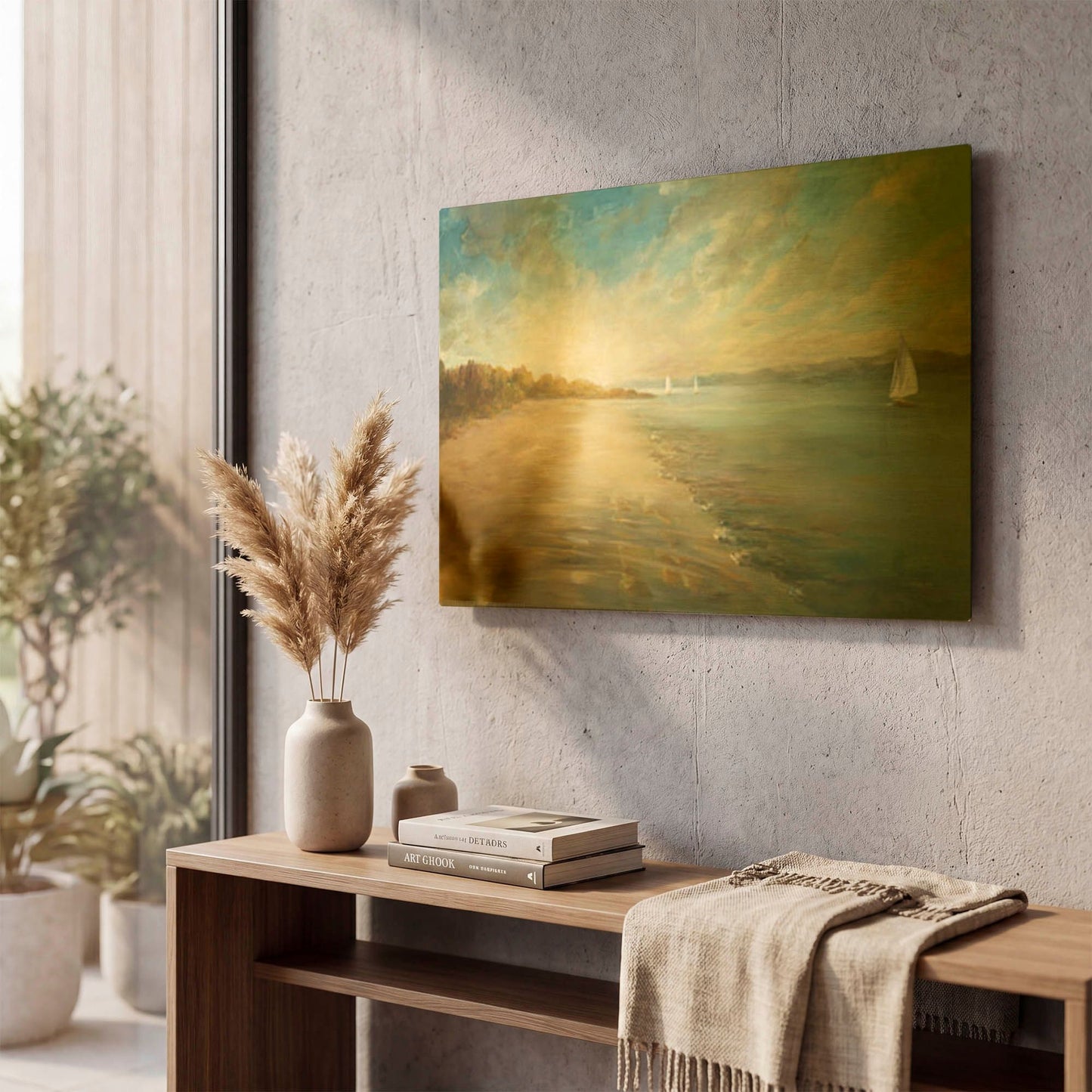 'Coastal Glow' By Danhui Nai Gold Metal Wall Art