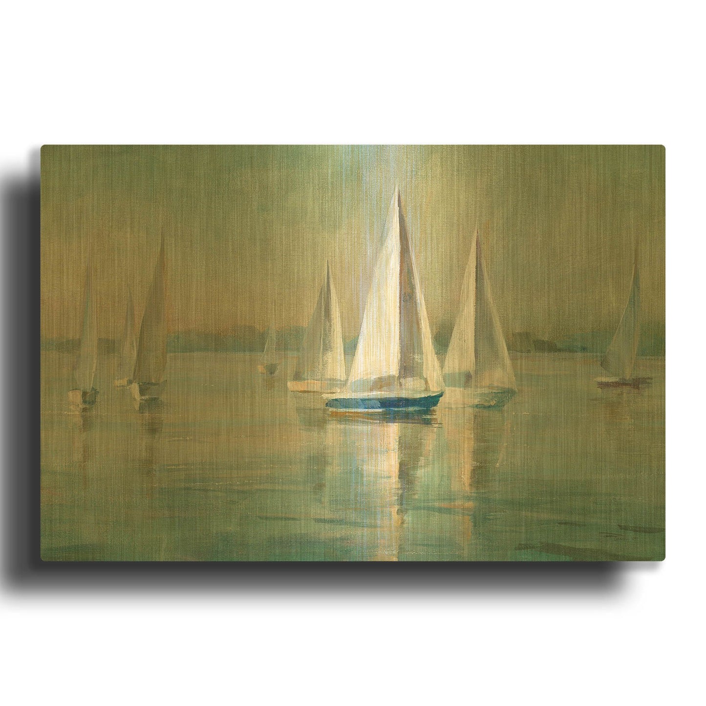 'Sailboats At Sunrise' By Danhui Nai Gold Metal Wall Art