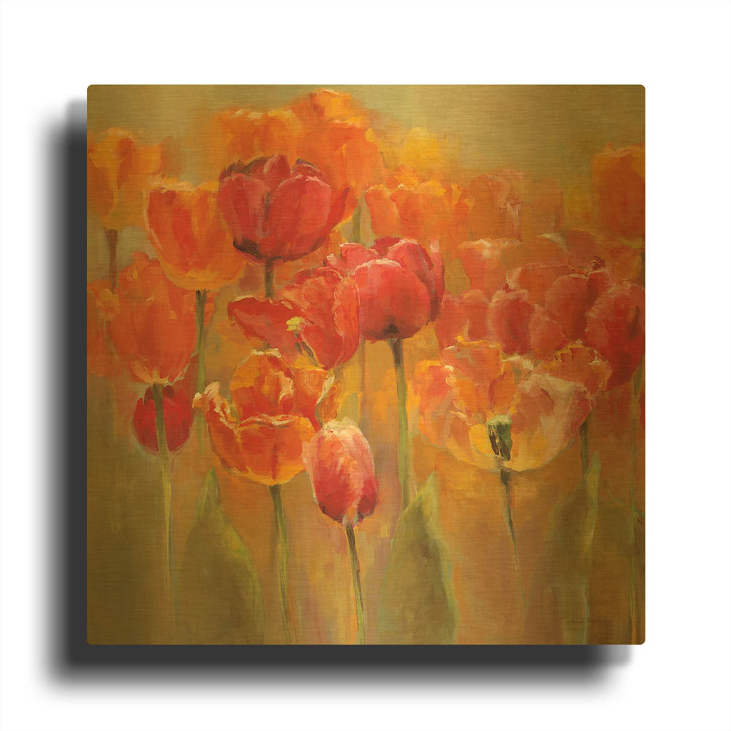'Tulips in the Midst III Square' By Marilyn Borglum Gold Metal Wall Art