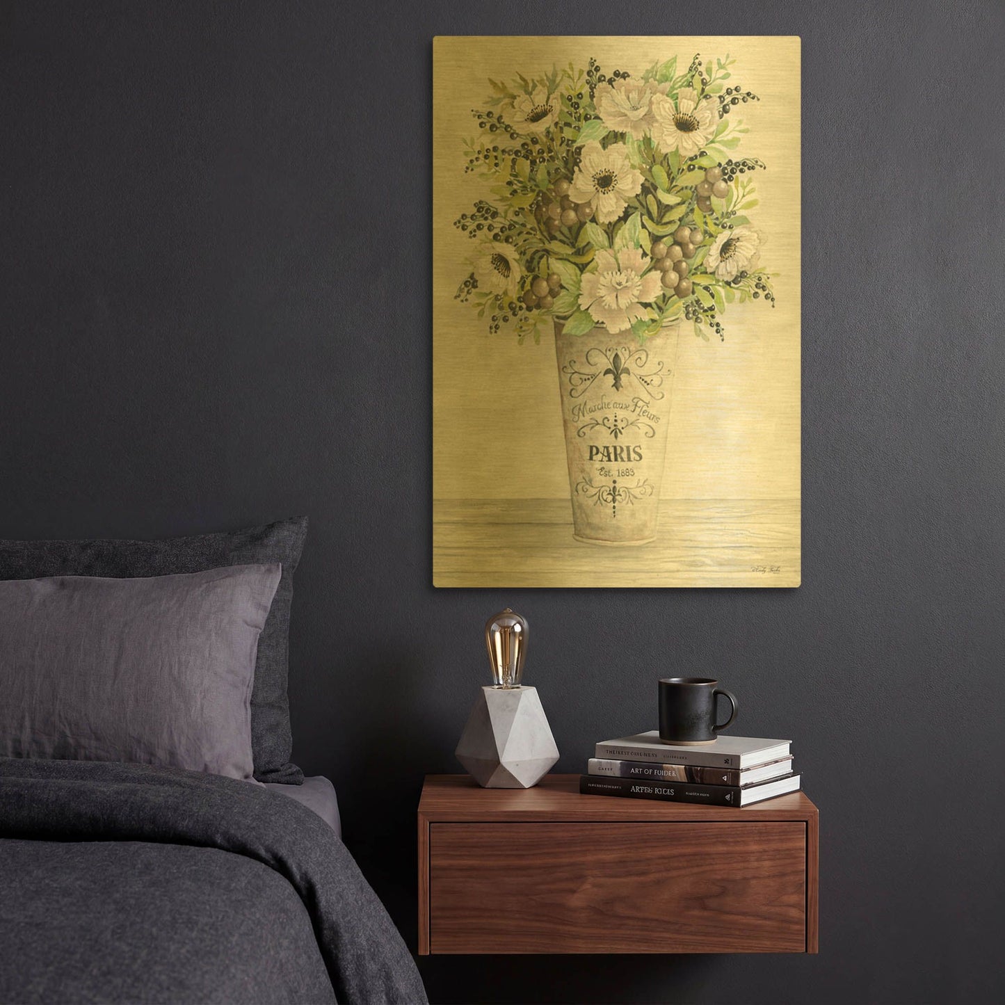 'French Floral II' By Cindy Jacobs Gold Metal Wall Art