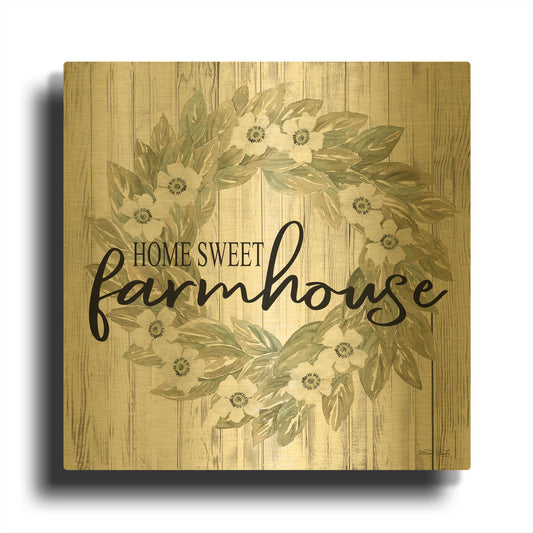 'Home Sweet Farmhouse Wreath' By Cindy Jacobs Gold Metal Wall Art