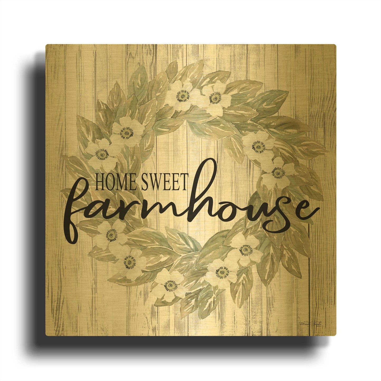 'Home Sweet Farmhouse Wreath' By Cindy Jacobs Gold Metal Wall Art