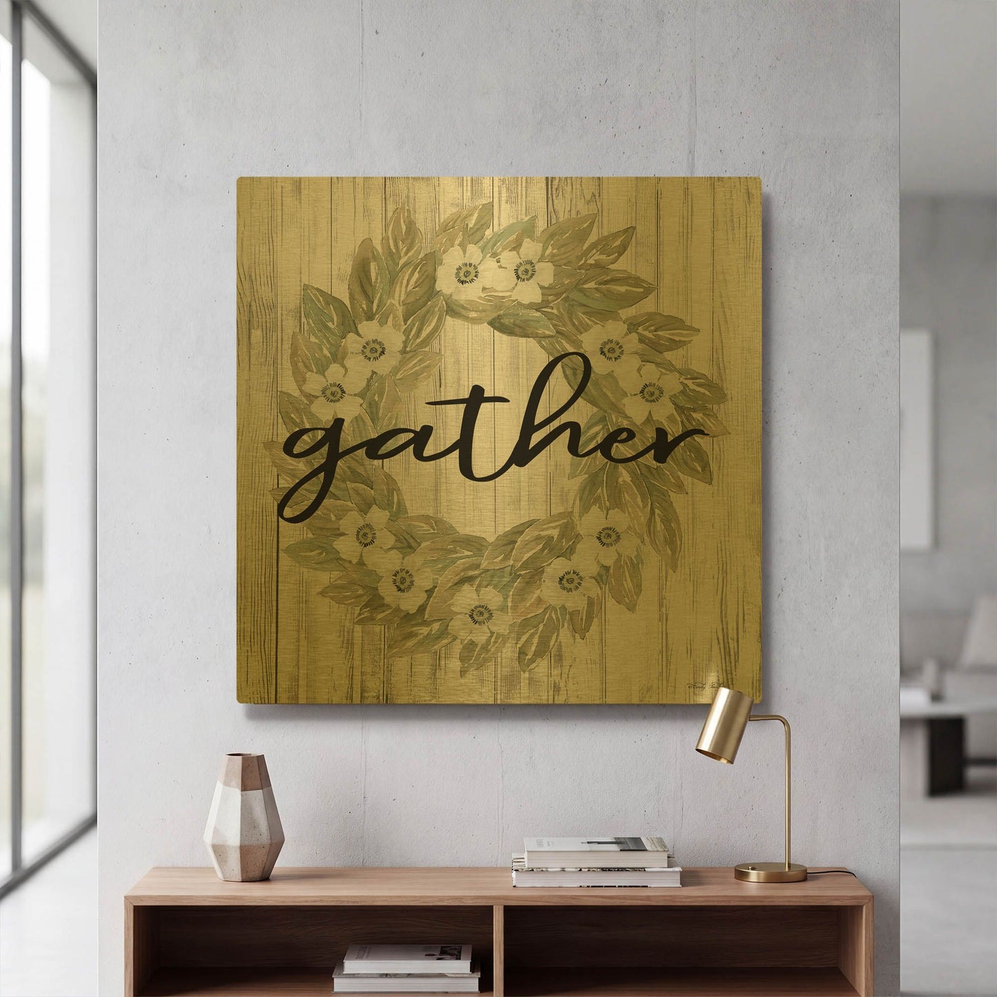 'Gather Wreath' By Cindy Jacobs Gold Metal Wall Art