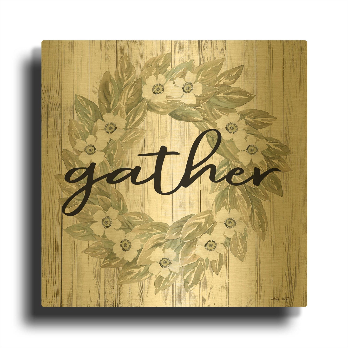 'Gather Wreath' By Cindy Jacobs Gold Metal Wall Art