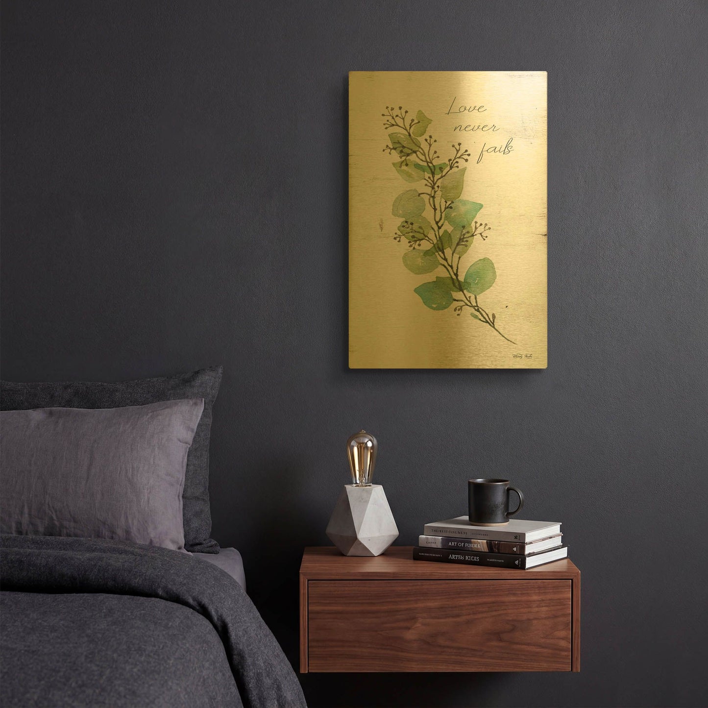'Love Never Fails' By Cindy Jacobs Gold Metal Wall Art