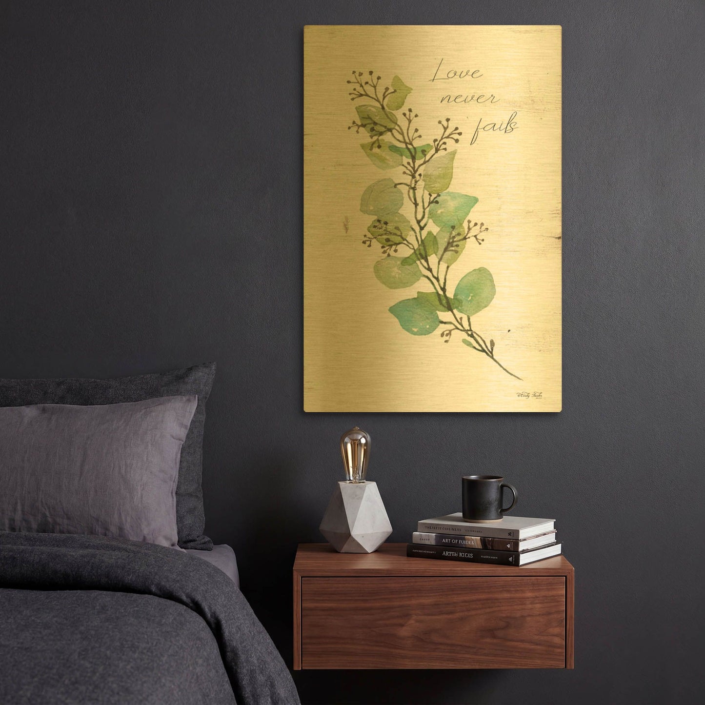 'Love Never Fails' By Cindy Jacobs Gold Metal Wall Art
