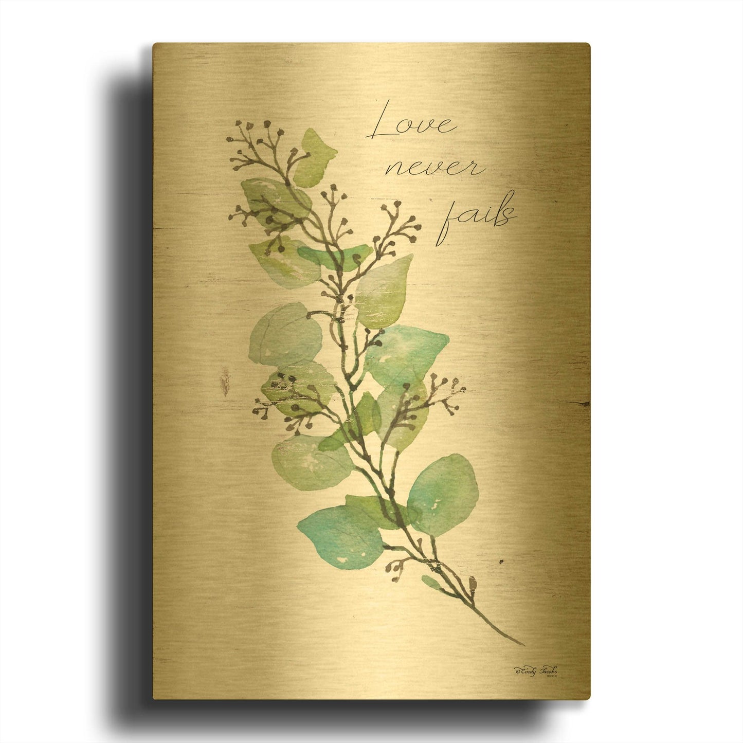 'Love Never Fails' By Cindy Jacobs Gold Metal Wall Art